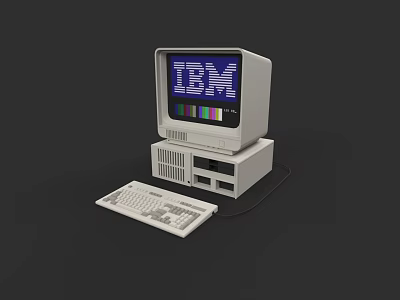 Vintage IBM Computer System With Monitor Desktop Unit And Keyboard 3d model