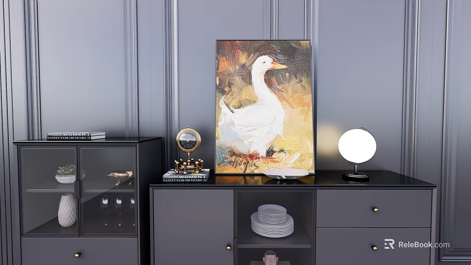 White Duck Animal Oil Painting With Colorful Background For Interior Decor 3d model 