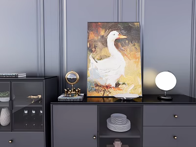 White Duck Animal Oil Painting With Colorful Background For Interior Decor 3d model