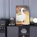 White Duck Animal Oil Painting With Colorful Background For Interior Decor