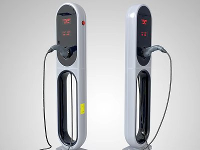 White Electric Vehicle Charging Stations With Digital Display And Charging Cables 3d model
