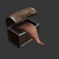 Creative Anthropomorphic Wooden Chest with Carved Eyes and Extended Tongue