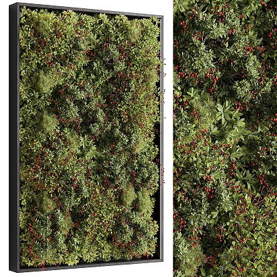 Indoor Vertical Greenery Wall With Lush Plants And Red Berries 3d model
