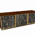 Modern TV Stand With Geometric Pattern Dark Finish And Gold Accents