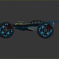 Futuristic Blue Off Road Car With Green Stripes Geometric Body And Illuminated Wheels