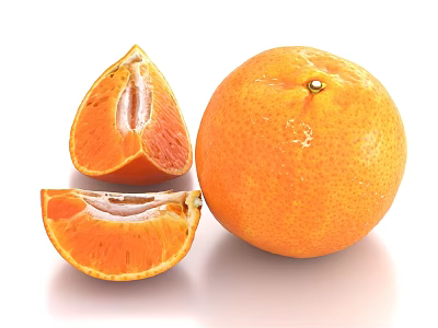 Fresh Whole Orange with Sliced Halves Showing Juicy Flesh and Bright Peel 3d model