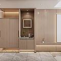 Modern Wooden Wardrobe Interior With Built In Storage Lighting And TV Wall