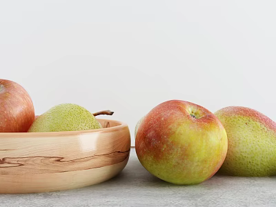 Ceramic Bowl With Fresh Apples And Pears On Gray Tabletop Surface 3d model