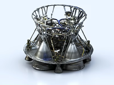 Complex Metal Engine Structure With Multiple Conical Components And Mechanical Framework 3d model