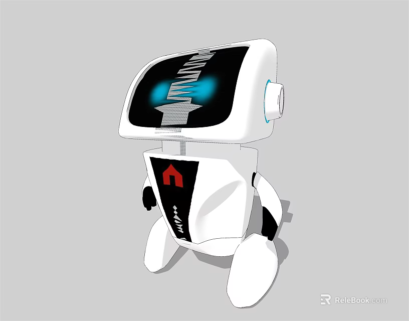 Intelligent Robot With White Body Black Screen Blue Light And Red Logo Design 3d model
