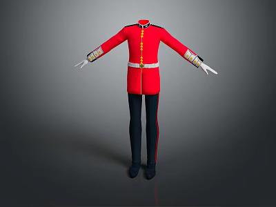 Red Military Style Uniform Mannequin With Golden Trims Black Trousers And White Gloves 3d model