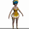 Woman With Blue Hair And Yellow Bow Wearing Yellow Dress And Shoes
