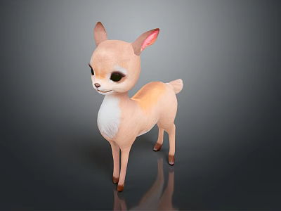 Cute Cartoon Style Fawn With Light Brown Fur And White Belly Standing On Gray Background 3d model