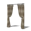 Neutral Striped Fabric Curtains Draped Open With Curtain Rod And Hooks