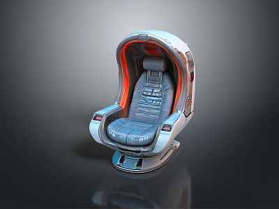 Futuristic Leisure Recliner With Gray Seat Red Accents Tech Panel And Circular Base 3d model
