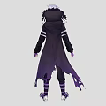 Man With Silver Hair Wearing Black Coat Purple Cape Black Pants And Purple Striped Socks