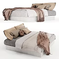 Cozy Double Bed With Soft Blanket And Multiple Throw Pillows In Neutral Tones 3d model