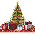 Festively Decorated Christmas Tree With Star Top And Gift Boxes On Red Carpet