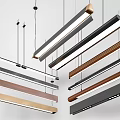 Modern Long Strip Pendant Lights Featuring Various Wooden Metallic Black Brown Hanging Designs