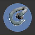 Detailed Blue Dragon Sculpture On Circular Base With Small Tower And Wave Effects 3d model