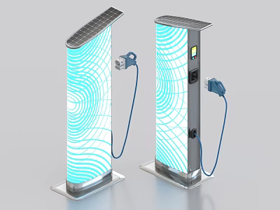 Industrial Solar Powered Charging Stations With Blue Wave Pattern Screens Connected Charging Cables 3d model
