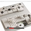 Modern Living Room With Light Beige Modular Sectional Sofa And Coffee Tables 3d model