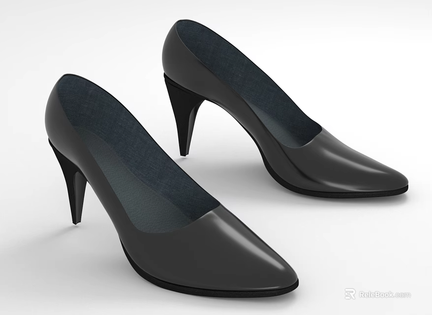 Black Pointed Toe High Heels With Sleek Leather Design And Stiletto Heel For Women 3d model 
