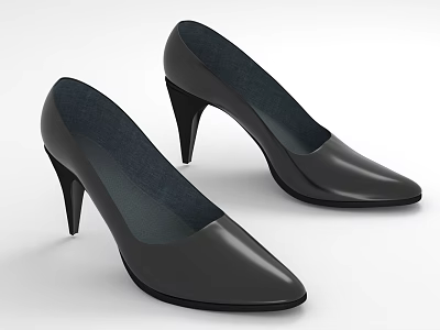 Black Pointed Toe High Heels With Sleek Leather Design And Stiletto Heel For Women 3d model