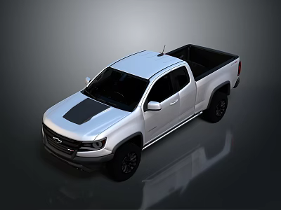White Modern Pickup Truck Featuring Black Hood Stripe And Black Wheels 3d model