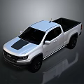 White Modern Pickup Truck Featuring Black Hood Stripe And Black Wheels