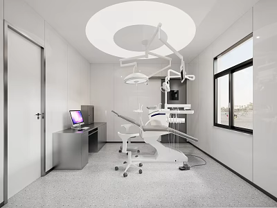 Modern Dental Clinic Interior With Dental Chair Surgical Light Computer Workstation And Windows 3d model