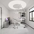 Modern Dental Clinic Interior With Dental Chair Surgical Light Computer Workstation And Windows