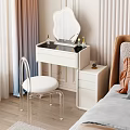 Elegant Modern Dressing Table With Mirror Clear Acrylic Chair And Cosmetics In Bedroom