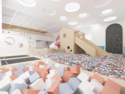 Bright Kindergarten Play Area With Ball Pool Slide And Climbing Wall 3d model