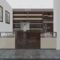 Tobacco and Liquor Store Interior With Counter Display Cases And Shelves Of Cigarettes And Wines
