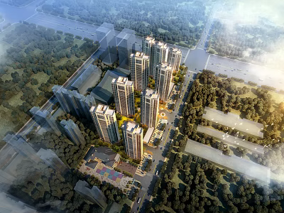 Residential Community Aerial View Planning With High Rise Buildings Greenery And Road Networks 3d model