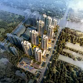 Residential Community Aerial View Planning With High Rise Buildings Greenery And Road Networks