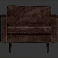 Brown Upholstered Single Seater Sofa With Cylindrical Armrests And Slim Metal Legs