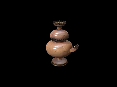 Gourd Shaped Decorative Vessel With Ornate Top Handle And Gold Trim Base 3d model