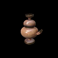 Gourd Shaped Decorative Vessel With Ornate Top Handle And Gold Trim Base