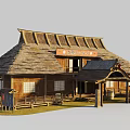 Lush Traditional Japanese Garden Plants Surrounding Thatched Roof Wooden House