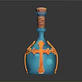 Elegant Blue Decorative Vase With Orange Cross Ornament And Neck Details