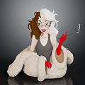 Stylish Female Character With White Fur Coat And Cane Accessory