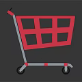 Red Shopping Cart Design With Metal Frame And Four Moving Wheels