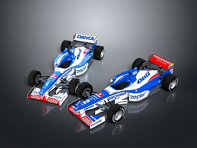 Two Indy Cars With Blue White Red Livery And DANA POSI TRACTION Logos 3d model