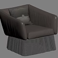 Gray Single Sofa with Decorative Pillow Button Detail and Grid Pattern Skirt Base 3d model