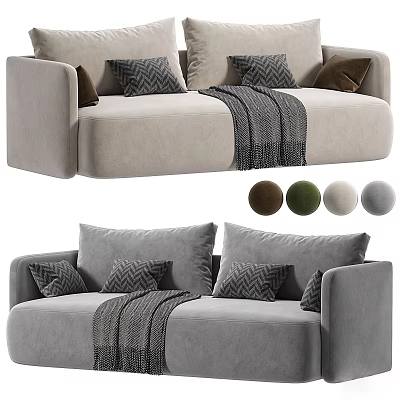 Modern Comfortable Sectional Sofa With Velvet Upholstery Patterned Pillows And Cozy Blanket 3d model