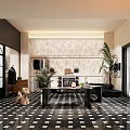 Stylish Clothing Store Interior Design With Black And White Tile Floor Clothing Displays And Plants