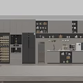 Modern Pantry Interior With Cabinets Shelves Coffee Maker Oven And Appliances