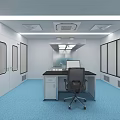 Modern Laboratory Interior With Blue Floor White Walls And Experiment Counter
